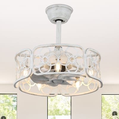 Bella Depot 18" White Metal Cage Ceiling Fan 3-Speed Reversible with Light Kit and Remote Control - 18.1 Inches
