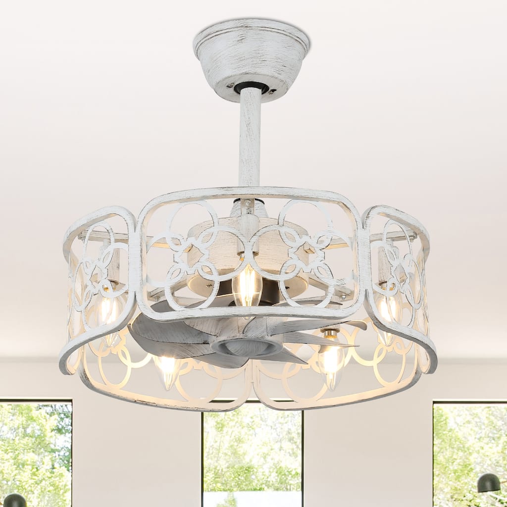 Bella Depot 18" White Metal Caged Ceiling Fan with Light Kit and Remote Control 3-Speed Reversible for Bedroom - 18.1 Inches