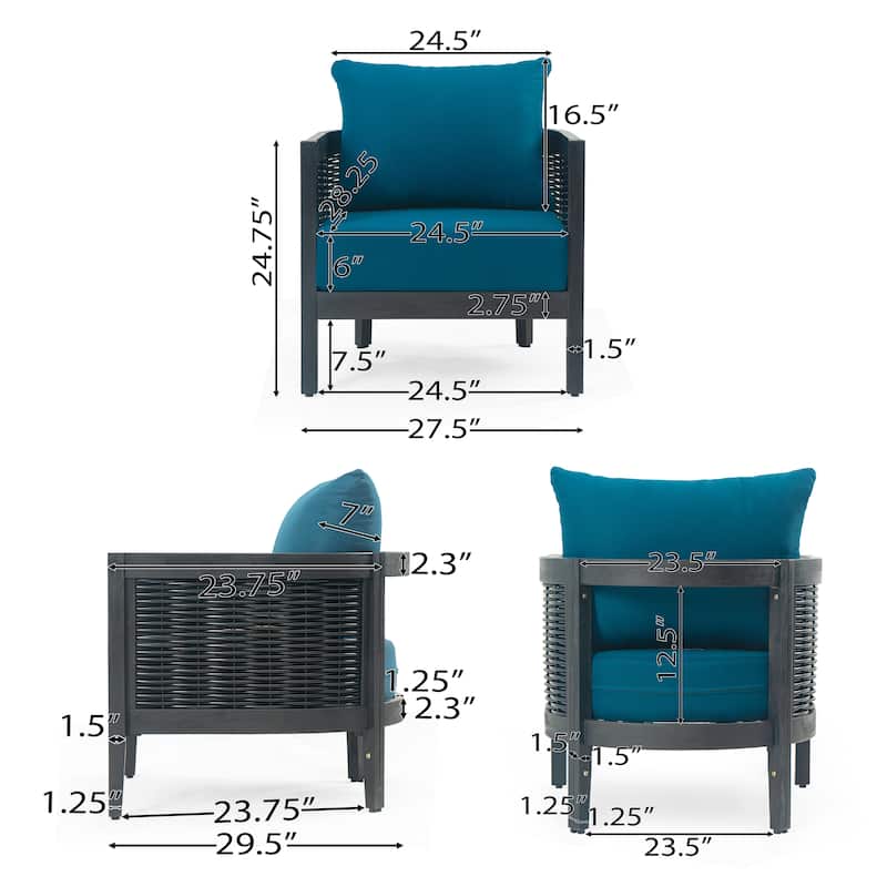 Burchett Outdoor Acacia Wood and Wicker Club Chairs (Set of 2) with Optional Sunbrella Cushions by Christopher Knight Home
