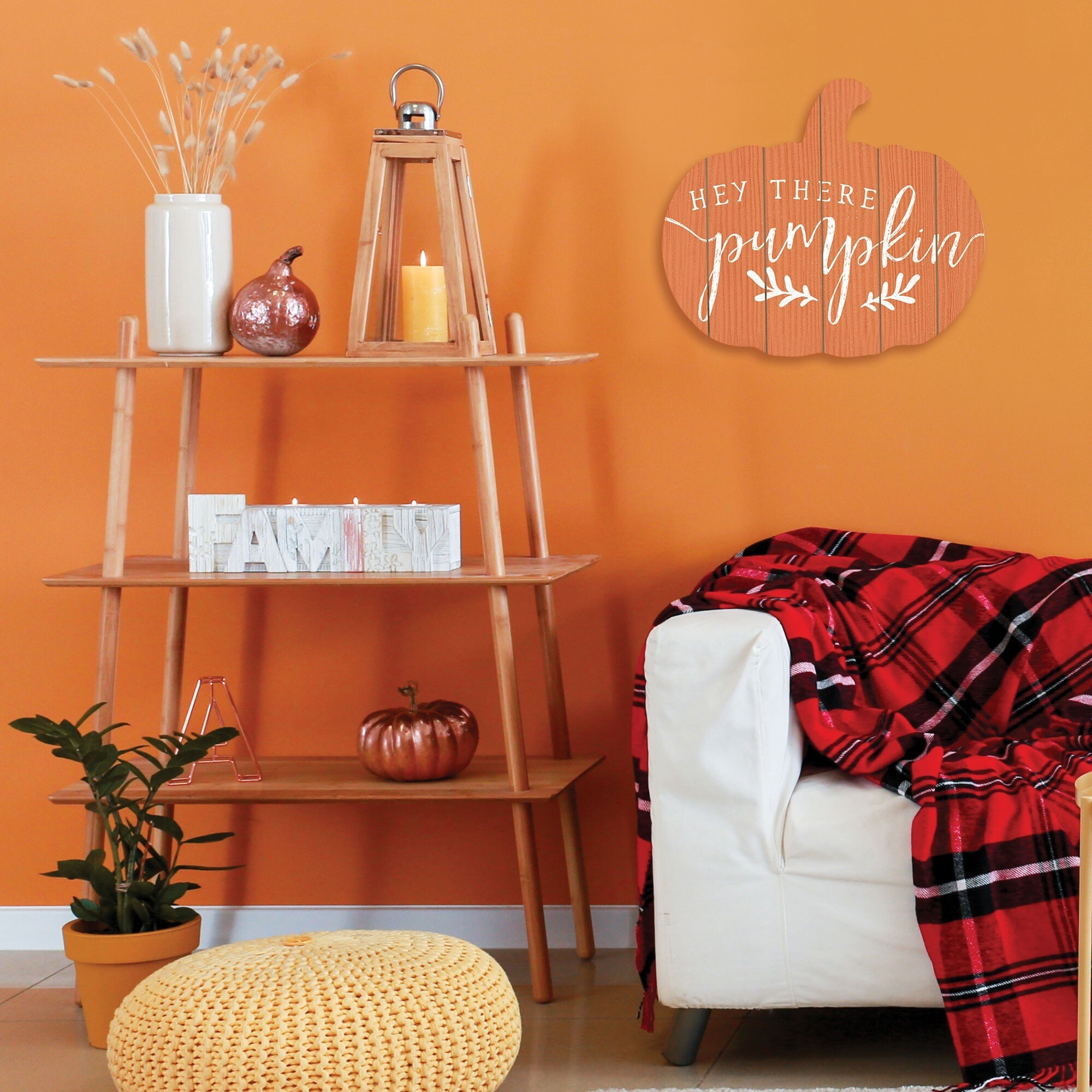 Orange and White Hey There Pumpkin Shaped Wall Art Orange and White Hey There Pumpkin Shaped Wall Art