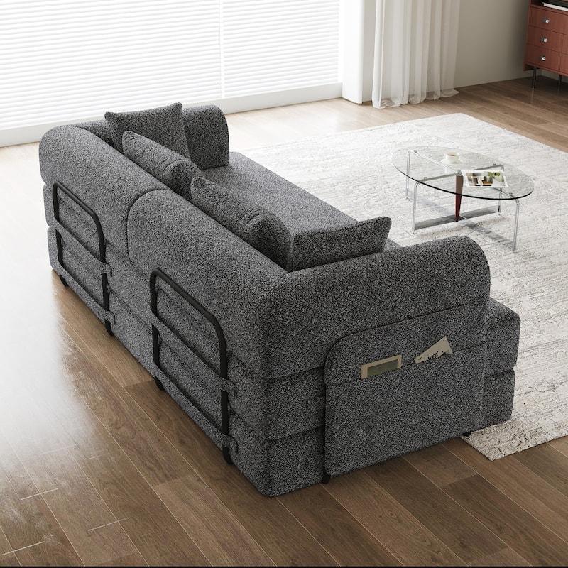 Roomfitters 78.7" Convertible Chenille Sofa Bed, Folding Sleeper Couch with Cylindrical Pillow and Side Pocket, Lounge Sofa