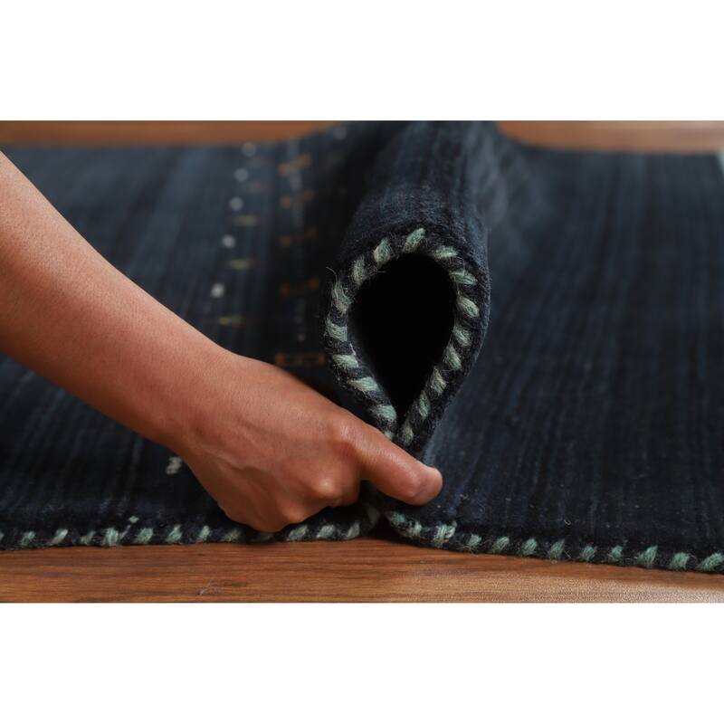 Hand Knotted Oriental 100% Wool Carpet Tribal Animal Pictorial Navy Blue & Blues Gabbeh Area Rug - 5' 10'' X 4' 0''