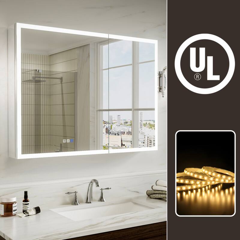 Modland 36"-48"W x 30"H LED Bathroom Medicine Cabinet Dimmable Anti-Fog,Recessed or Surface Mount