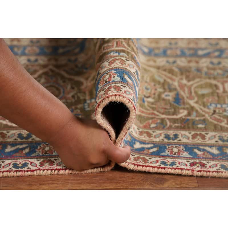 Distressed Mashad Vintage Persian Area Rug Hand-Made Wool Carpet - 9'7" x 13'2"