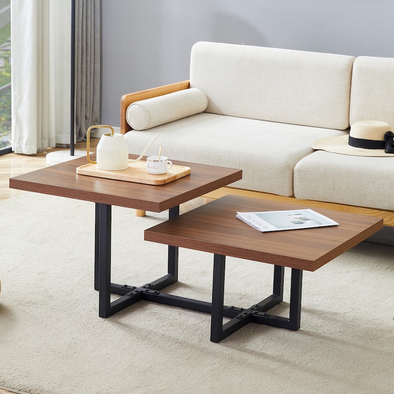 47" Two-Tier Coffee Table with Dark Wood Grain Finish - Walnut