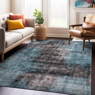 World Rug Gallery Abstract Design Distressed Blue Area Rug - Bed Bath ...