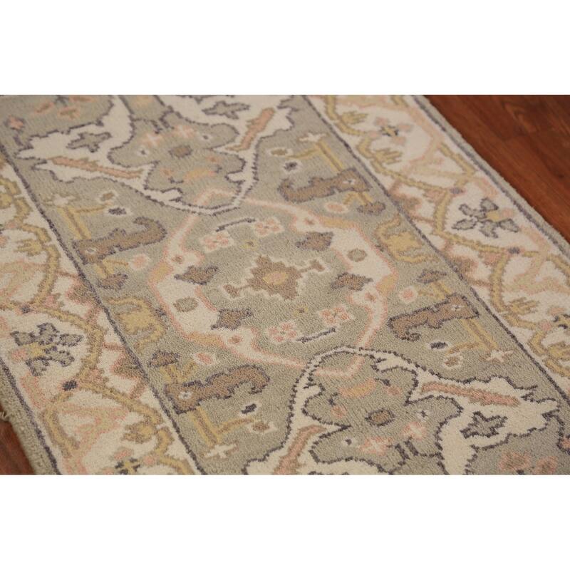 Oushak Indian Runner Rug Hand-Knotted Transitional Wool Carpet - 2'6"x 7'10"