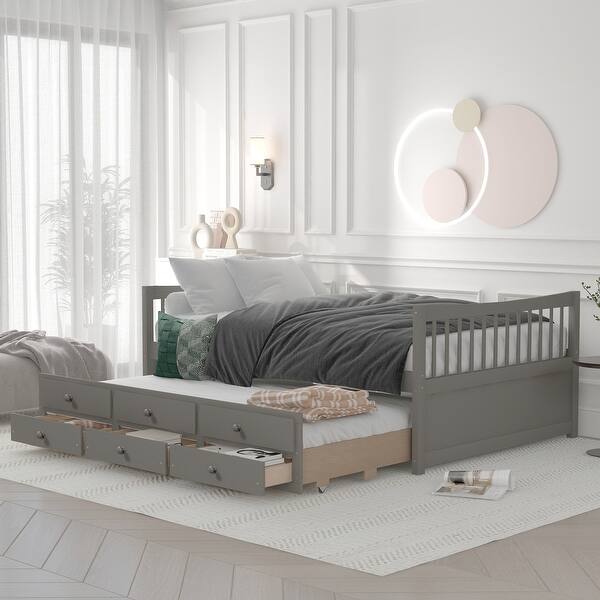 slide 2 of 24, Maximized space,Full size Daybed with Twin size Trundle and Drawers, Full Size Gray