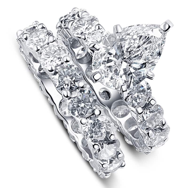 Certified 13Ct Pear Shape Diamond Eternity Wedding Ring Set Gold Lab Grown