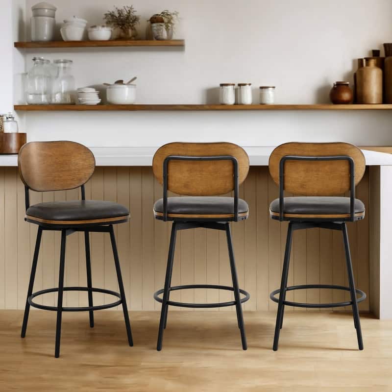 Spruce & Spring Megan Swivel Counter Bar Stool with Metal Legs - Set of 3 - Dark Grey