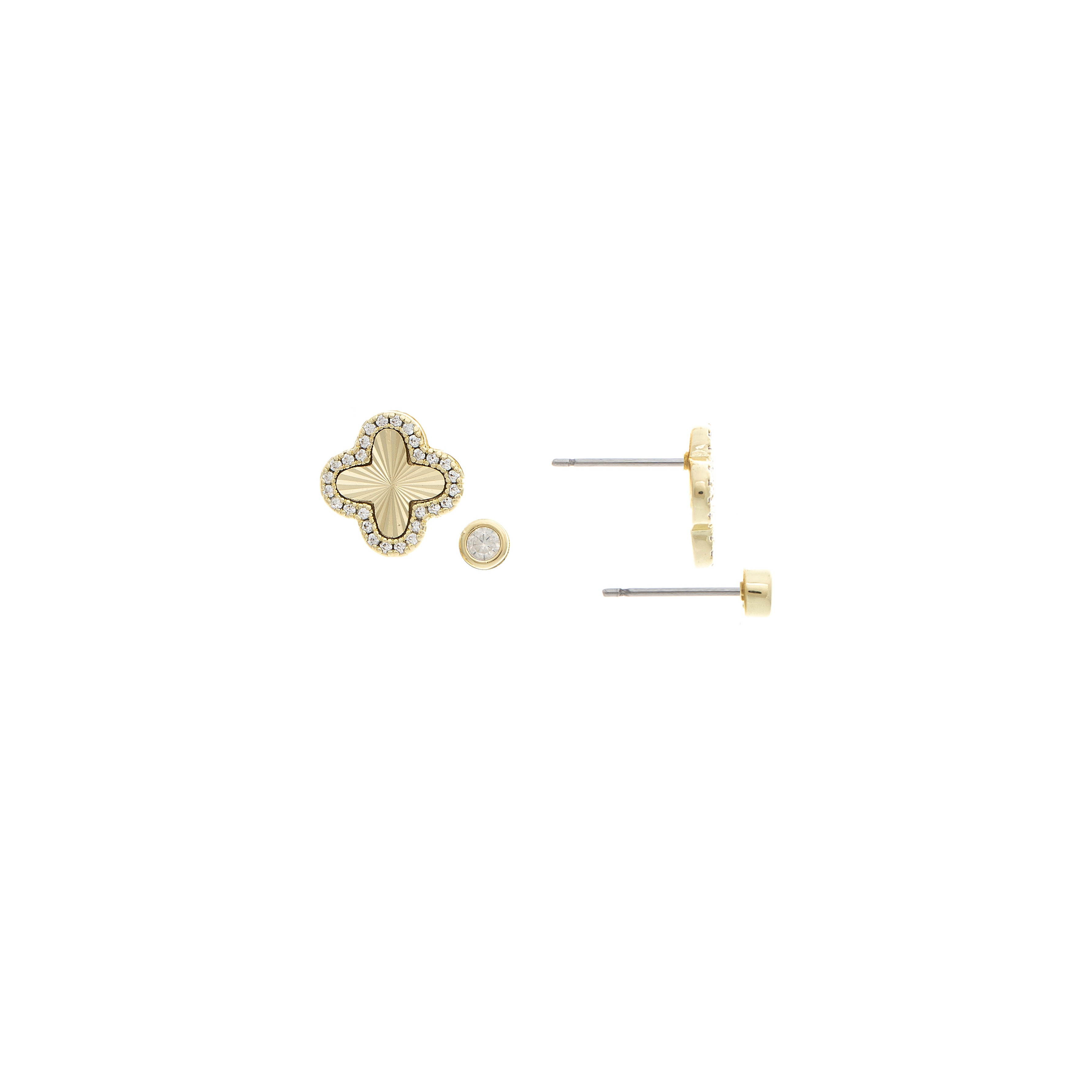 Rivka Friedman 18K Gold Plated Clover Stud Earring Set - 12mm Clover, 4mm CZ Bezel Stud