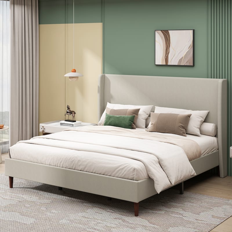 GDFStudio - Oliver High Back Soft Bed with 12-Slat Support and Plush Upholstery