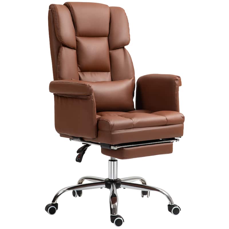 PU Leather Executive Office Chair Ergonomic Reclining Swivel with Footrest Lumbar Support Brown