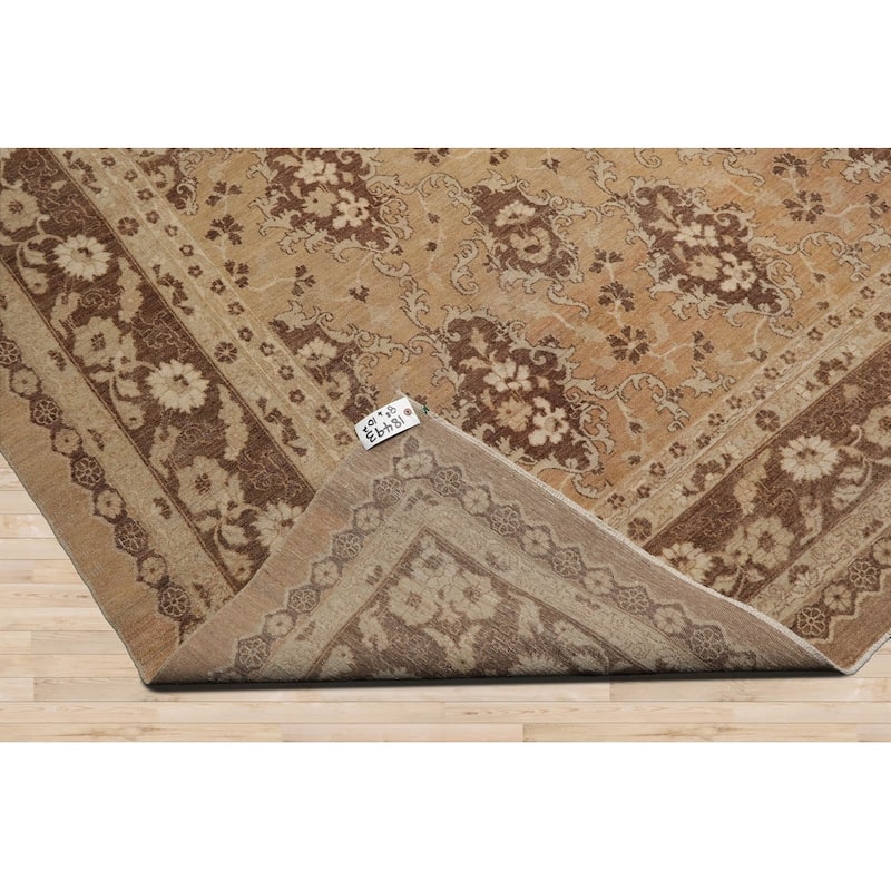 Hand Knotted 200 KPSI Chobi Peshawar Tan Wool Traditional Area Rug - 8' 3'' x 10' 7''