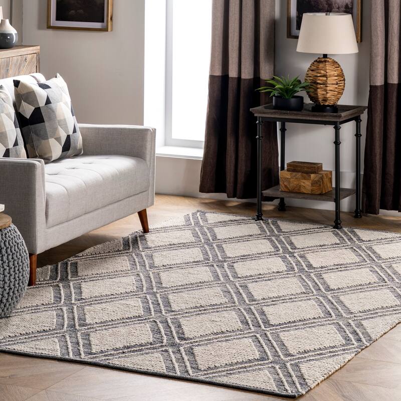 Nuloom Geometric Amada Hand Loomed Textured Diamonds Cotton Area Rug - 5' x 8' - Ivory - Rectangle