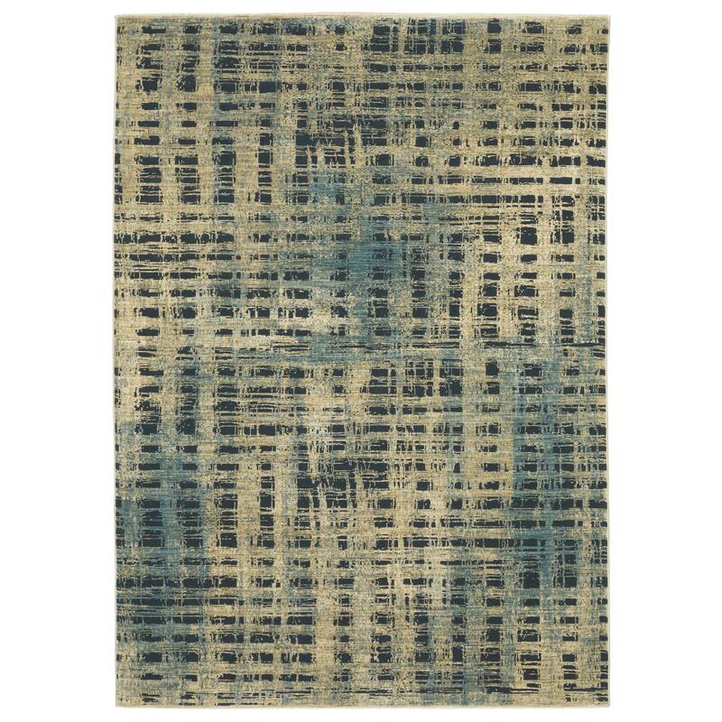 Style Haven Raphael Abstract Etchings Beige/ Blue Mixed Pile Area Rug - 3' 3" x 5' - Rectangle