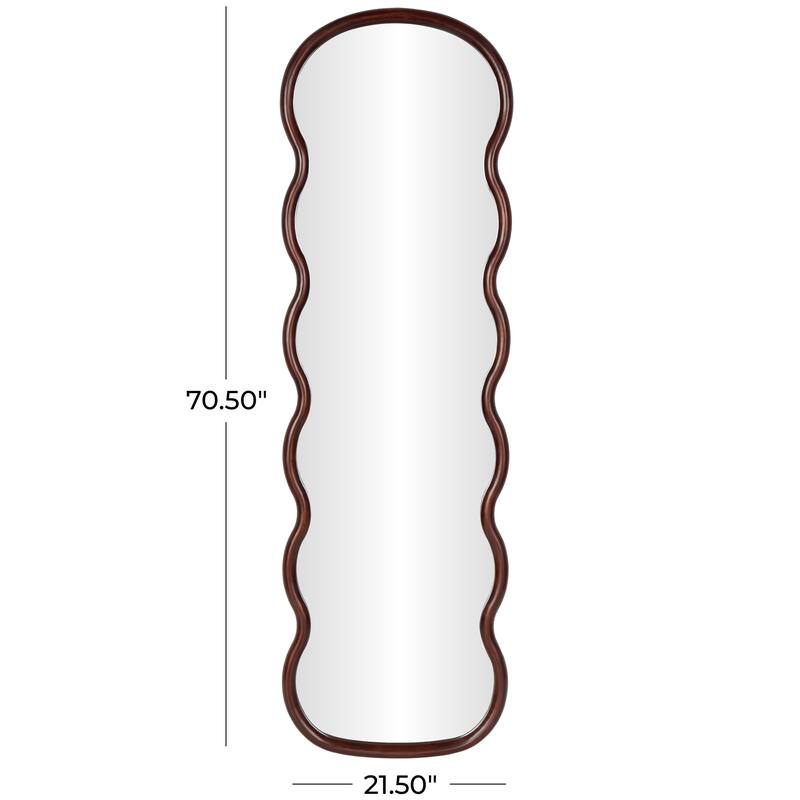 Dark Brown Wood Wavy Room Wall Mirror