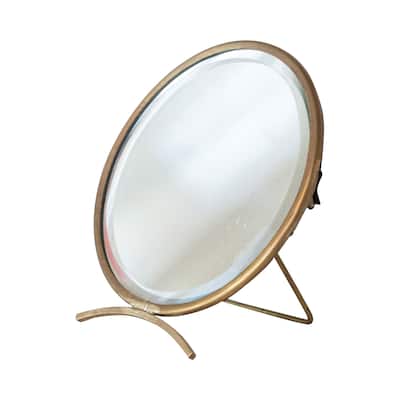 Brass Mirror On Stand in Antique Finish - 5.0"L x 1.0"W x 5.5"H