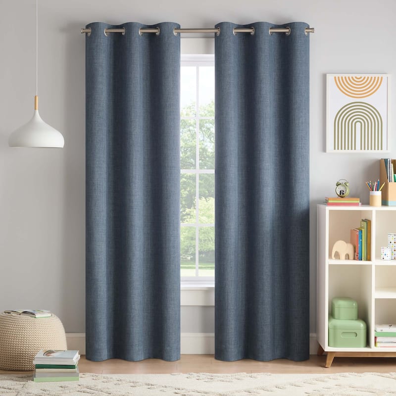 Eclipse Kids Chambray Solid 100% Blackout Grommet Curtain Panel - 84x40 - Navy