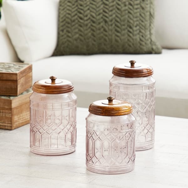 Clear Glass Decorative Jars with Wood Lids (Set of 3)