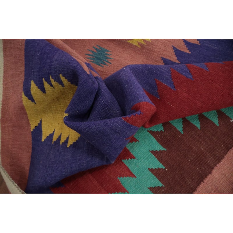 Hand Woven Oriental 100% Wool Carpet Southwestern Tribal Pink Kilim Area Rug - 9' 6'' X 8' 3''