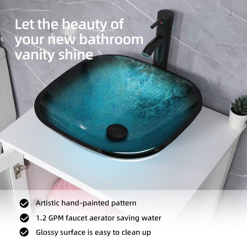 Eclife Modern Bathroom Sink Tempered Glass & Ceramic Artisan Basin for Vanity