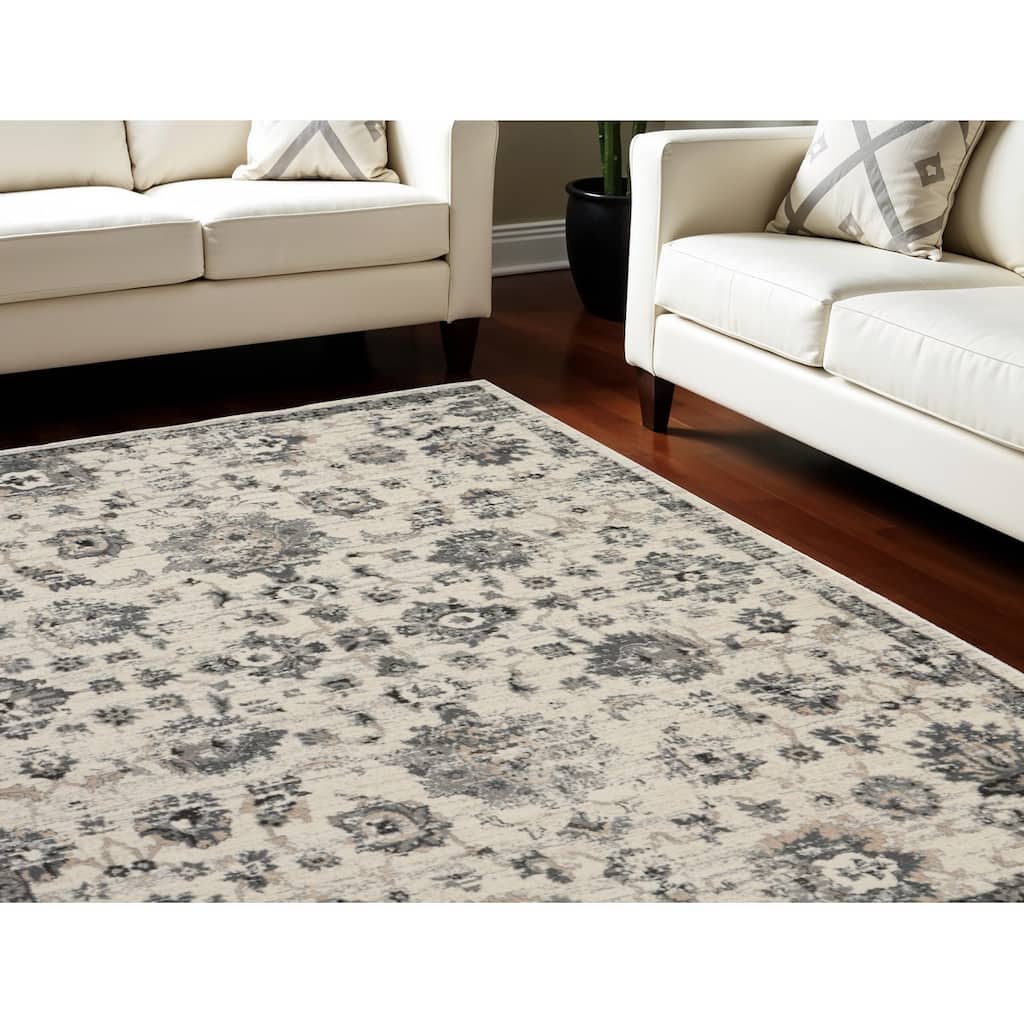 Distressed Floral Stain Resistant Soft Area Rug - 126' X '94' X '0.75