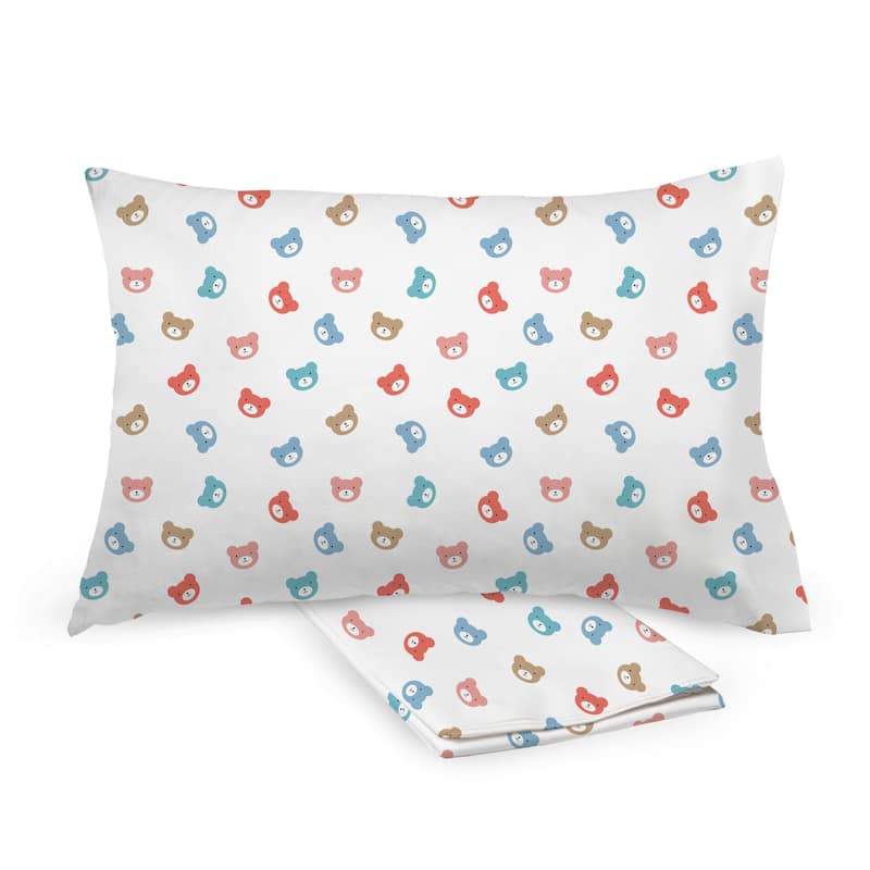BreathableBaby Cotton Percale Pillowcase, For 13" x 18"/33 x 46 cm Toddler Pillow, Prints (2-Pack) - Bears