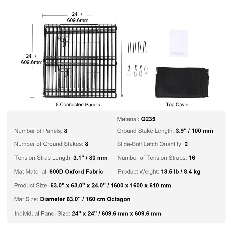Foldable Dog Playpen 8 Panel Metal Fence for Small Medium Pets 24 Inch