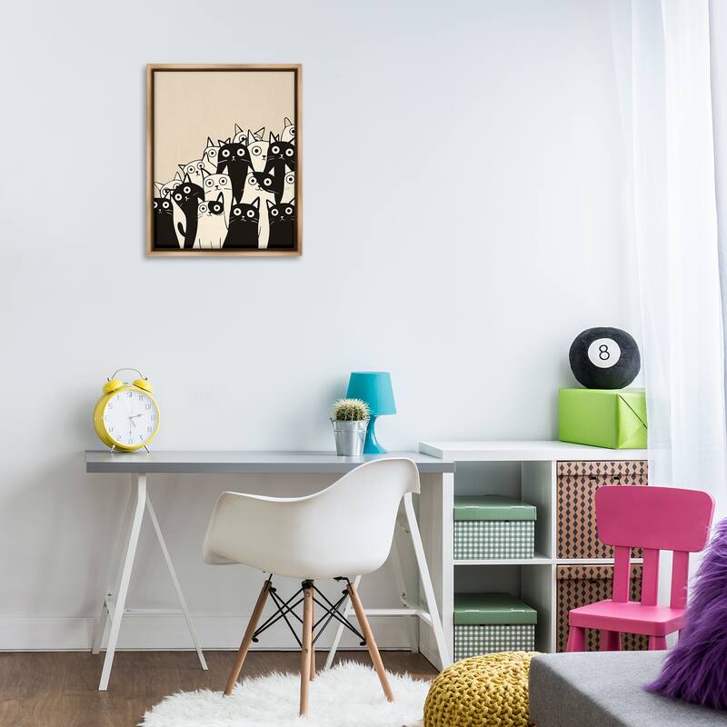Stupell Fun Modern Black & White Cats Framed Floater Canvas Wall Art Design By Arlington Prints