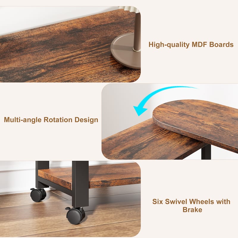 End Table Rotating Sofa Side Table with Charging Station