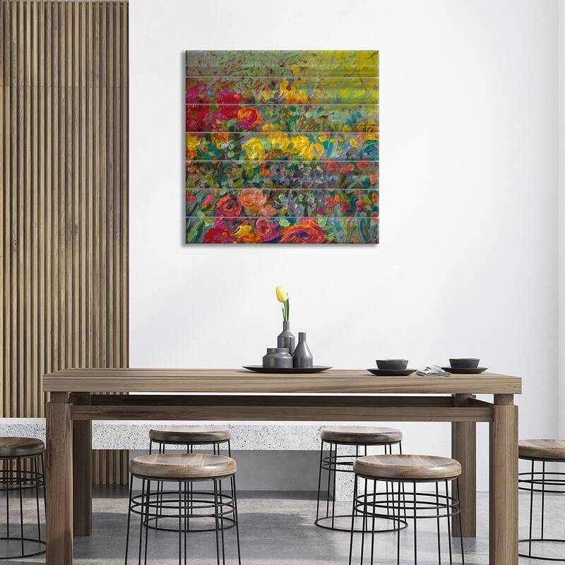 Clay Flowers Print On Wood by Iris Scott - Multi-Color