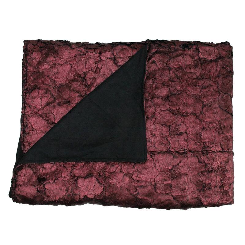 Burgundy and Black Plush and Velvety Faux Fur Throw Blanket 50" x 60"