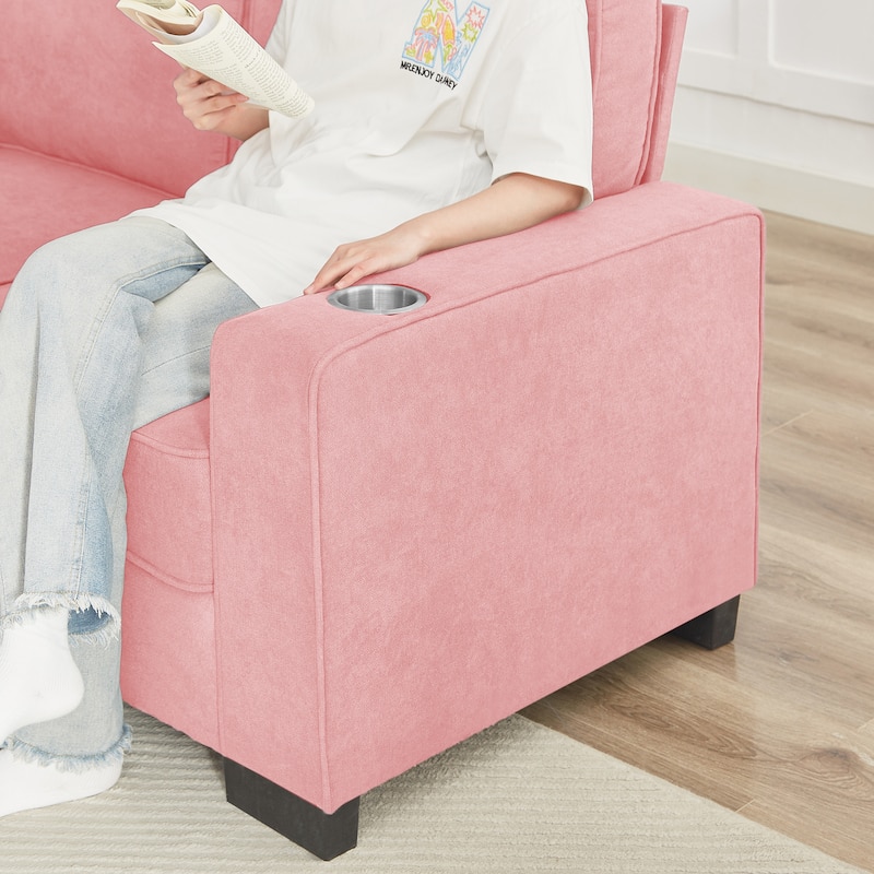 84.25" Velvet 3-Seater Sofa with Cup Holder Armrests and High-Density Spring Cushions