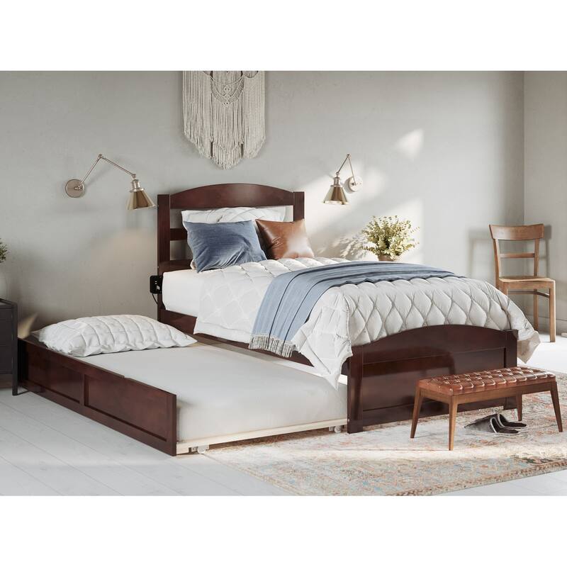 Warren Platform Bed with Footboard and Twin Trundle - Walnut - Twin