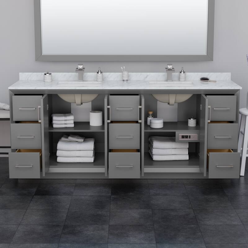 Strada 84-inch Double Vanity, Quartz Top