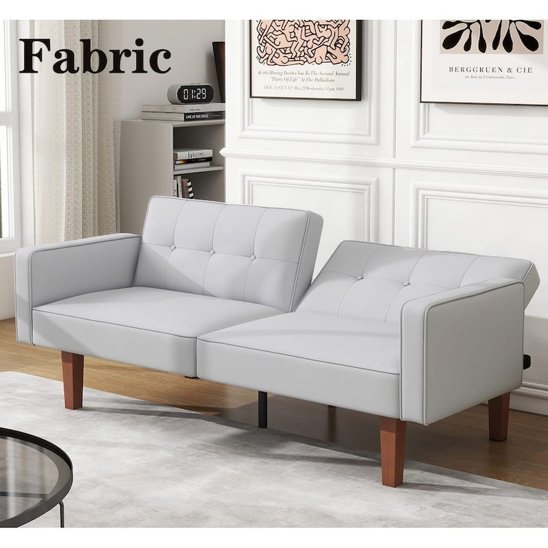 Futon Sofa Bed, Faux Leather Memory Foam Couch,Modern Convertible Love seat for Compact Living Room - Fabric Grey