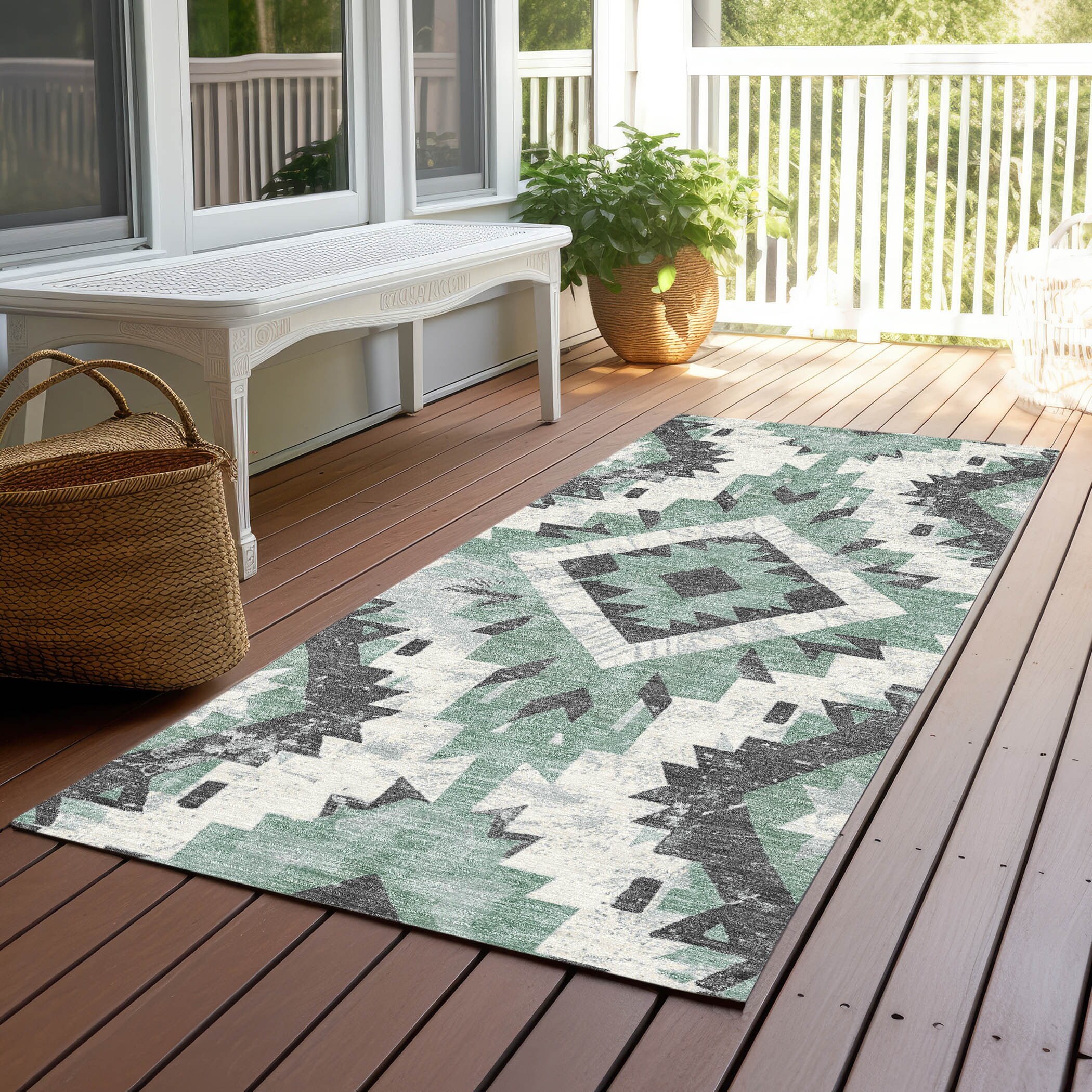 Machine Washable Indoor/ Outdoor Boho Moroccan Chantille Rug