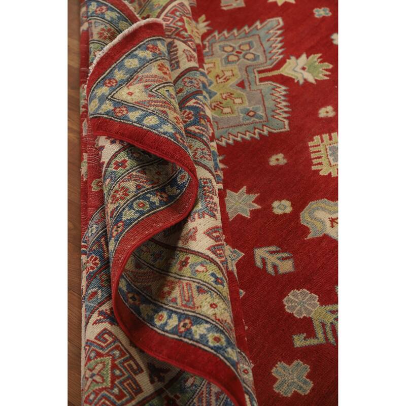 Hand Knotted Oriental 100% Wool Carpet Traditional Geometric Red Kazak Area Rug - 13' 11'' X 9' 6''