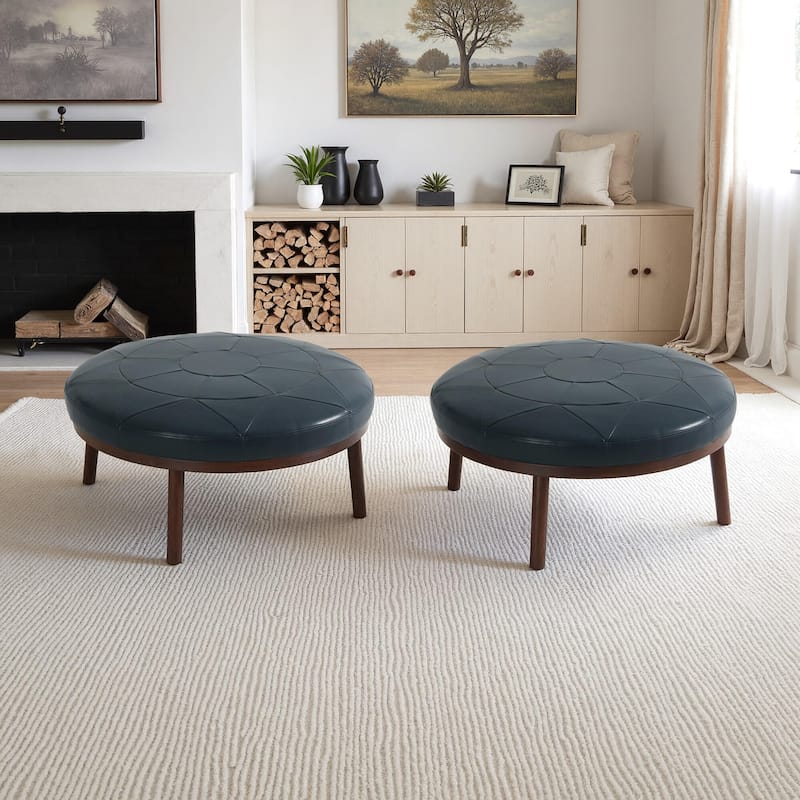 34.5" W Full-Grain Genuine Italian Leather Ottoman Set of 2