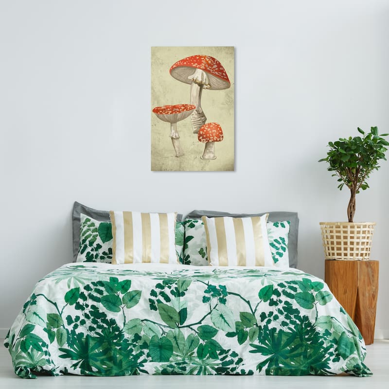 Wynwood Studio Canvas Floral and Botanical Mushroom Illustrated Notes II Red and Eggshell Traditional Wall Art Canvas Print - 36 x 24