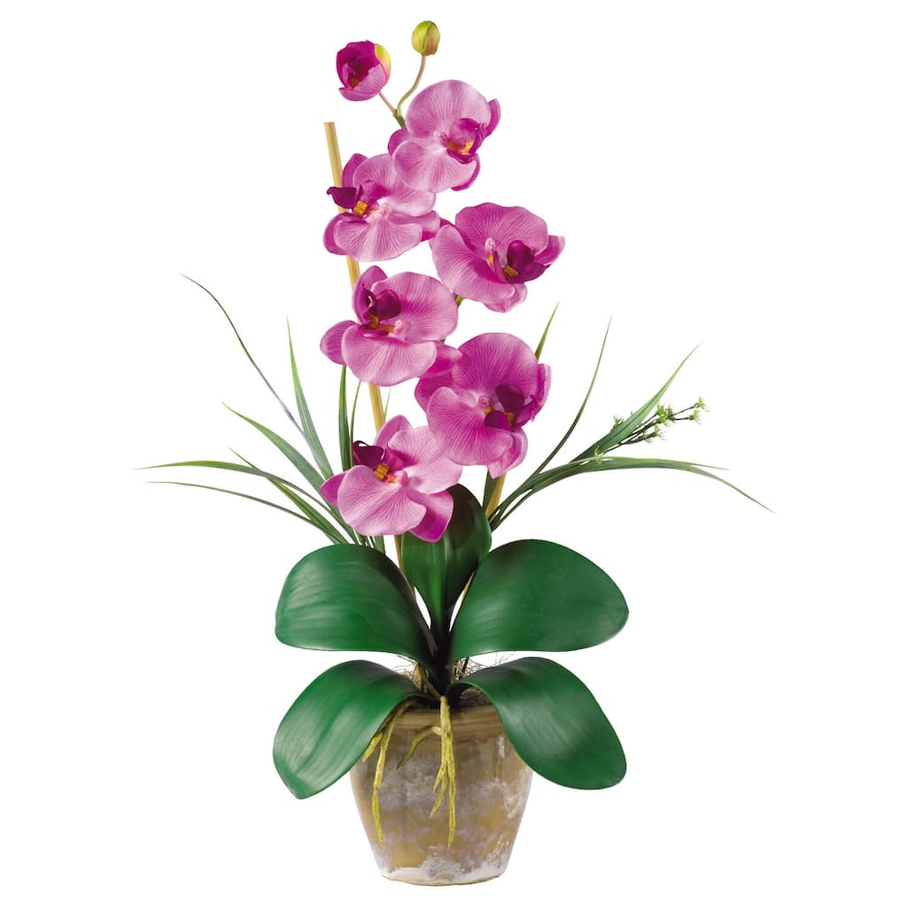 Silk Orchid Arrangement - Artificial Flowers Home Decor - Realistic Faux Orchid Plant for Table Centerpiece - 21