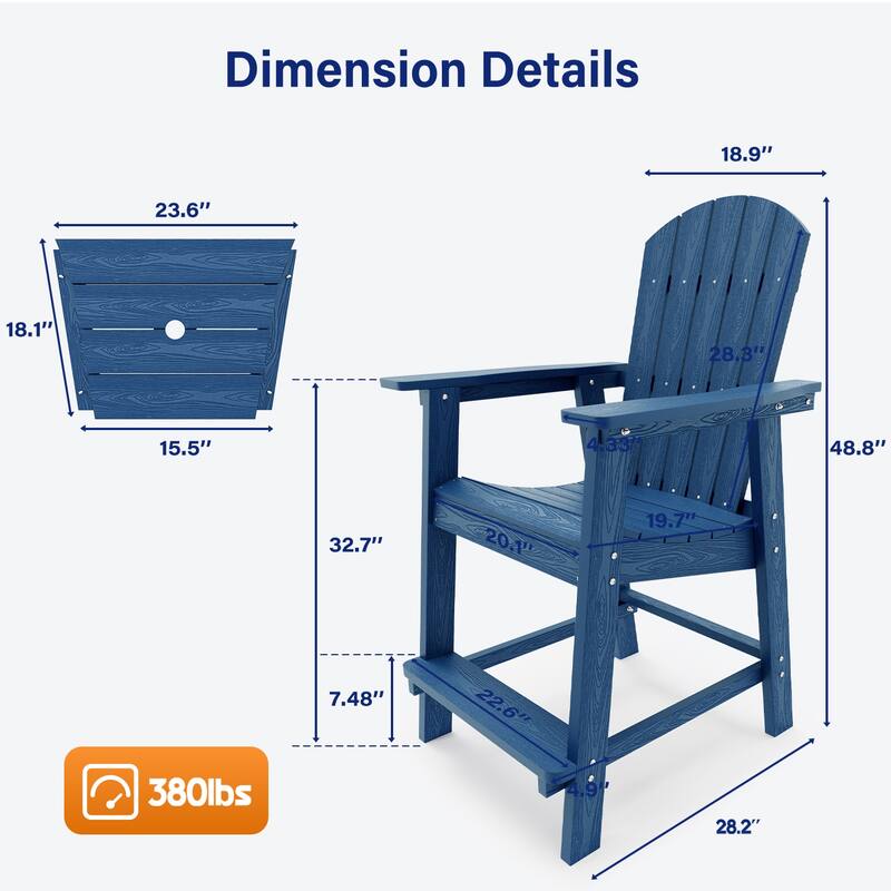 WINSOON Tall Adirondack Chair Piece of 3, Balcony Chair with Connecting Table