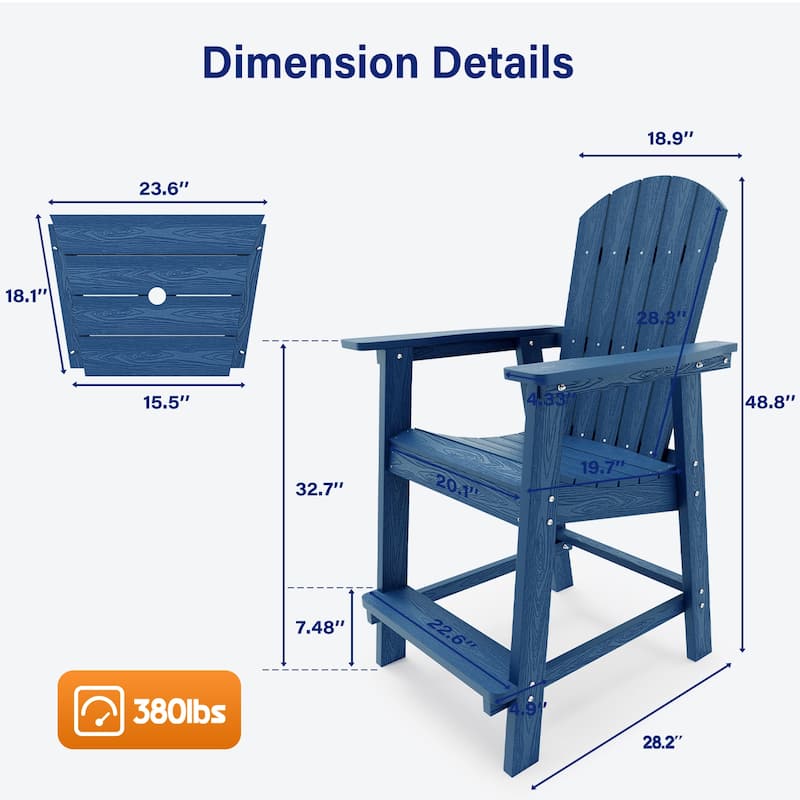 WINSOON 3PCs Tall Adirondack Chairs, Weather Resistant HIPS Balcony Chairs with Connecting Tray and Umbrella Hole