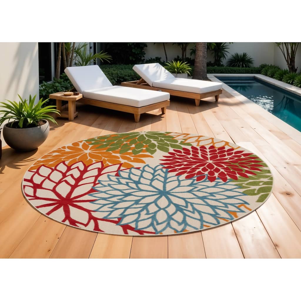HomeRoots Contemporary Round Outdoor Rug - 10' Round