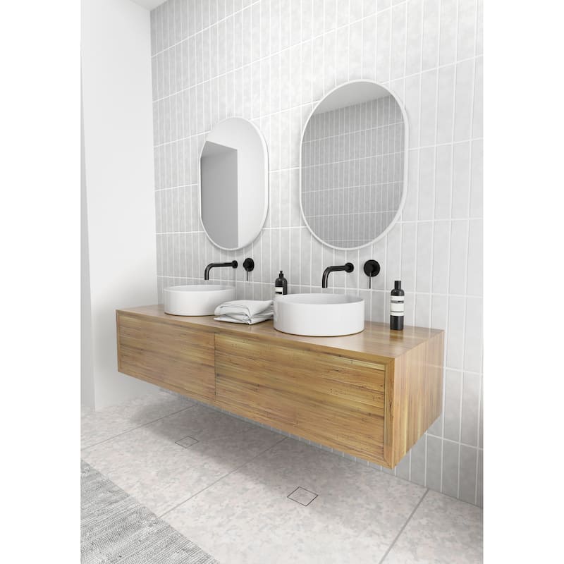 Glass Warehouse 28 in. H x 20 in. W Pill Shape Stainless Steel Framed Mirror