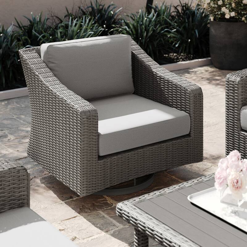 Martha Stewart Outdoor Rattan Wicker Swivel Chair with All-Weather Cushions - 34"D x 32"W x 30"H