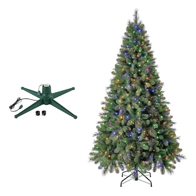 Home Heritage Cascade Quick Set 7 Ft Christmas Tree with Rotating Metal Stand - 27.3