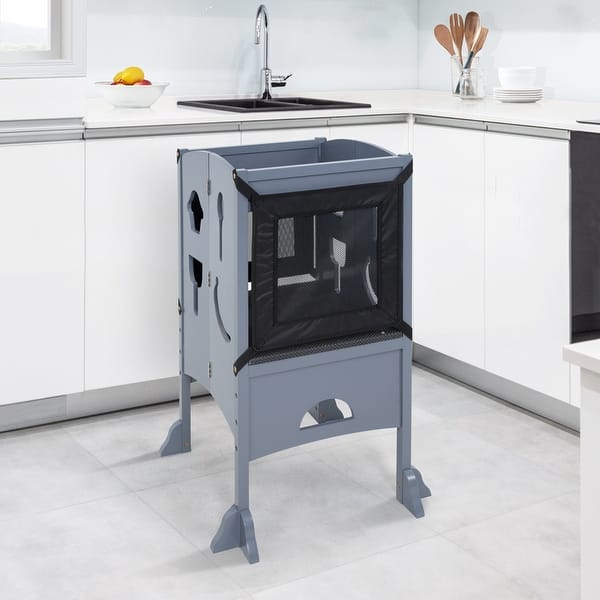 slide 2 of 63, Kids Wooden Kitchen Step Stool with Safety Rails and Anti-Slip Mat, Kids Countertop Step Stools for Kids