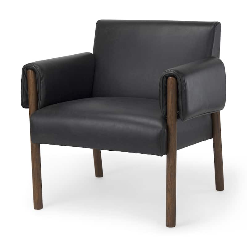 Ashton Black Faux Leather Fabric w/ Dark Brown Solid Beechwood Frame Accent Chair - 28.5"W x 29.7"D x 31.4"H